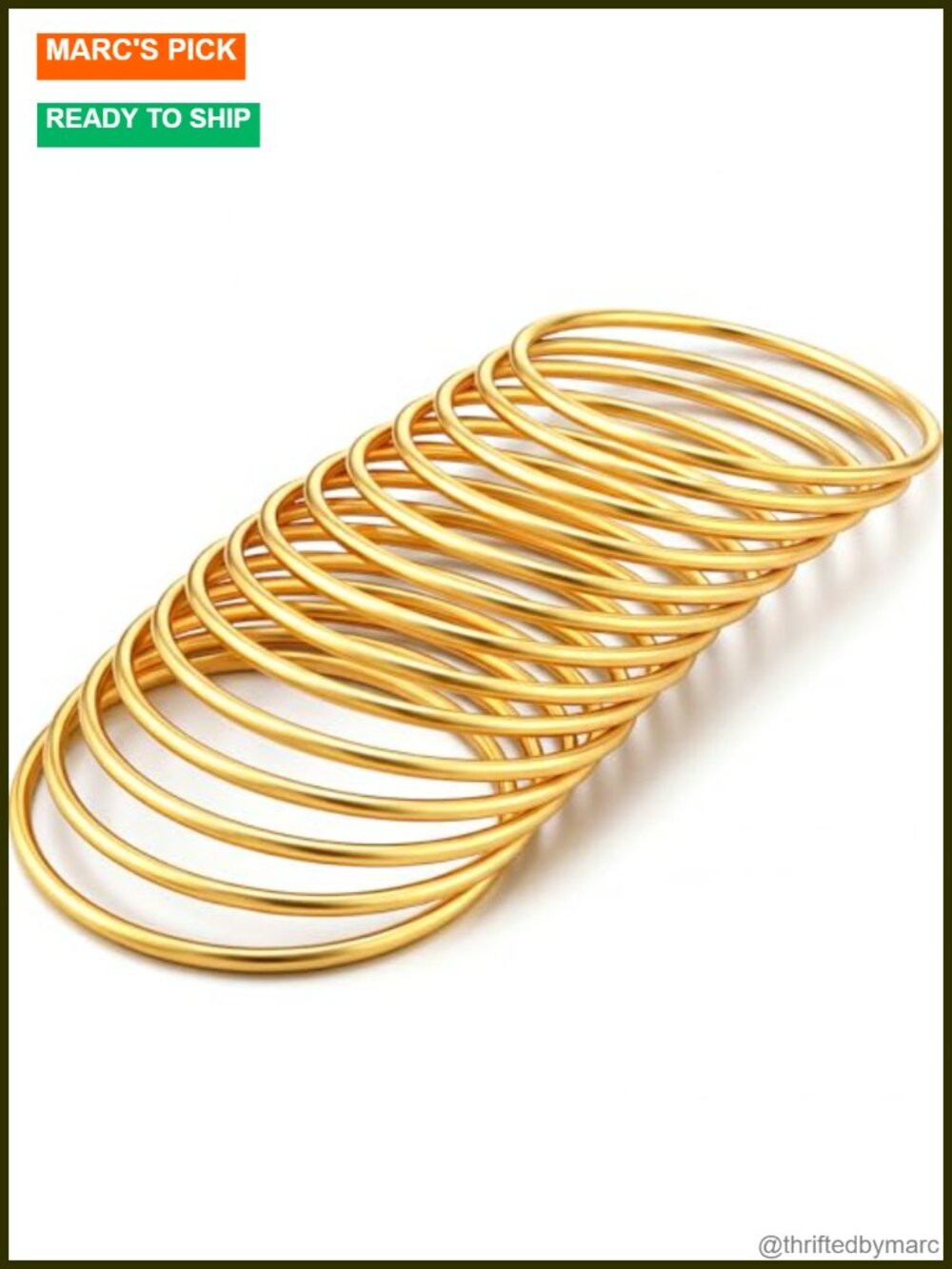 14 Pc 3mm Gold Plated Stainless Steel Bangle Bracelet Set Stackable